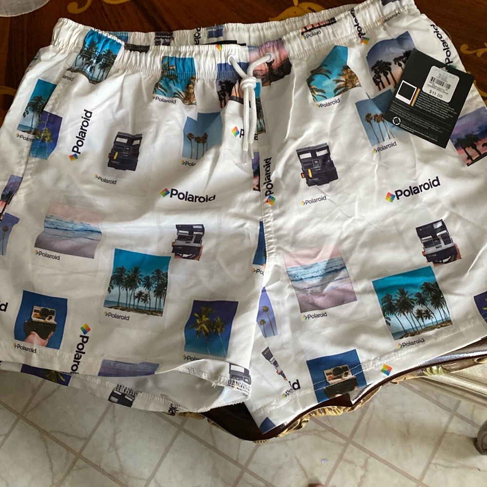 Primark White Swim Trunks with Polaroid Photos